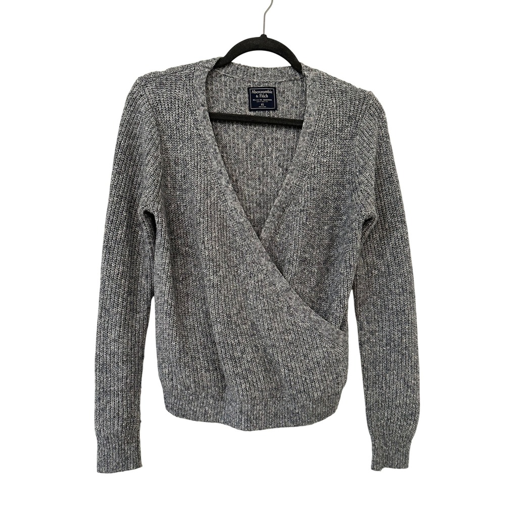 Abercrombie & Fitch Womens XS Grey Marl Wrap Surplice V-Neck Chunky Knit Sweater